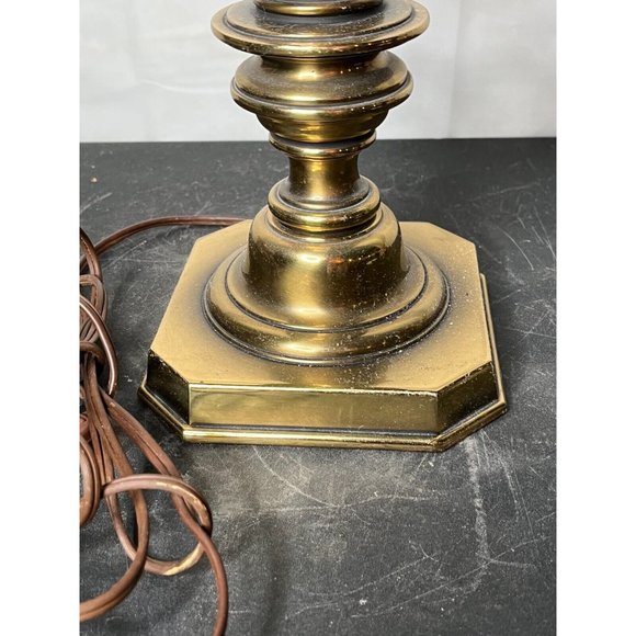 Vintage pair Brass Finish Stiffel Candlestick Table Lamps w shades 30" high - Picture 8 of 12